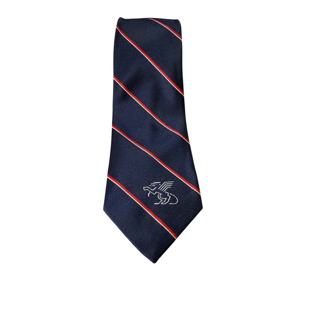 Vintage‎ McDonnell Douglas Mens Tie Navy Blue Red White Stripe Gryphon Logo Tie